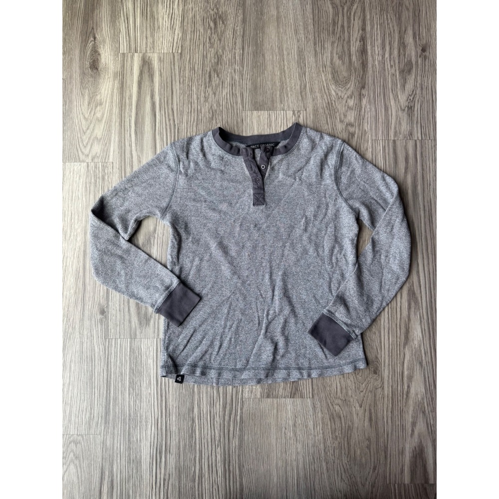 Pact Organic Women Small Grey Waffle Knit Long Sleeve Henley Top Cotton Thermal